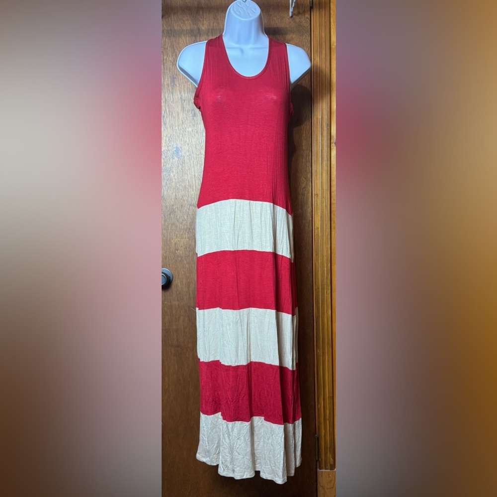 Velvet Torch Red and Cream Maxi Dress - M